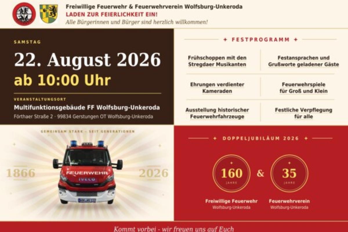 Bild zur Veranstaltung: 160 Jahrfeier Freiwillige Feuerwehr Wolfsburg-Unkeroda & 35-jähriges Bestehen Feuerwehrverein